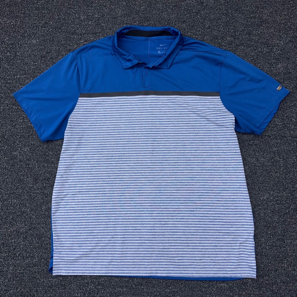 Nike Tiger Woods Dri-FIT Golf Polo Shirt Mens XL Blue Striped Colorblock TW